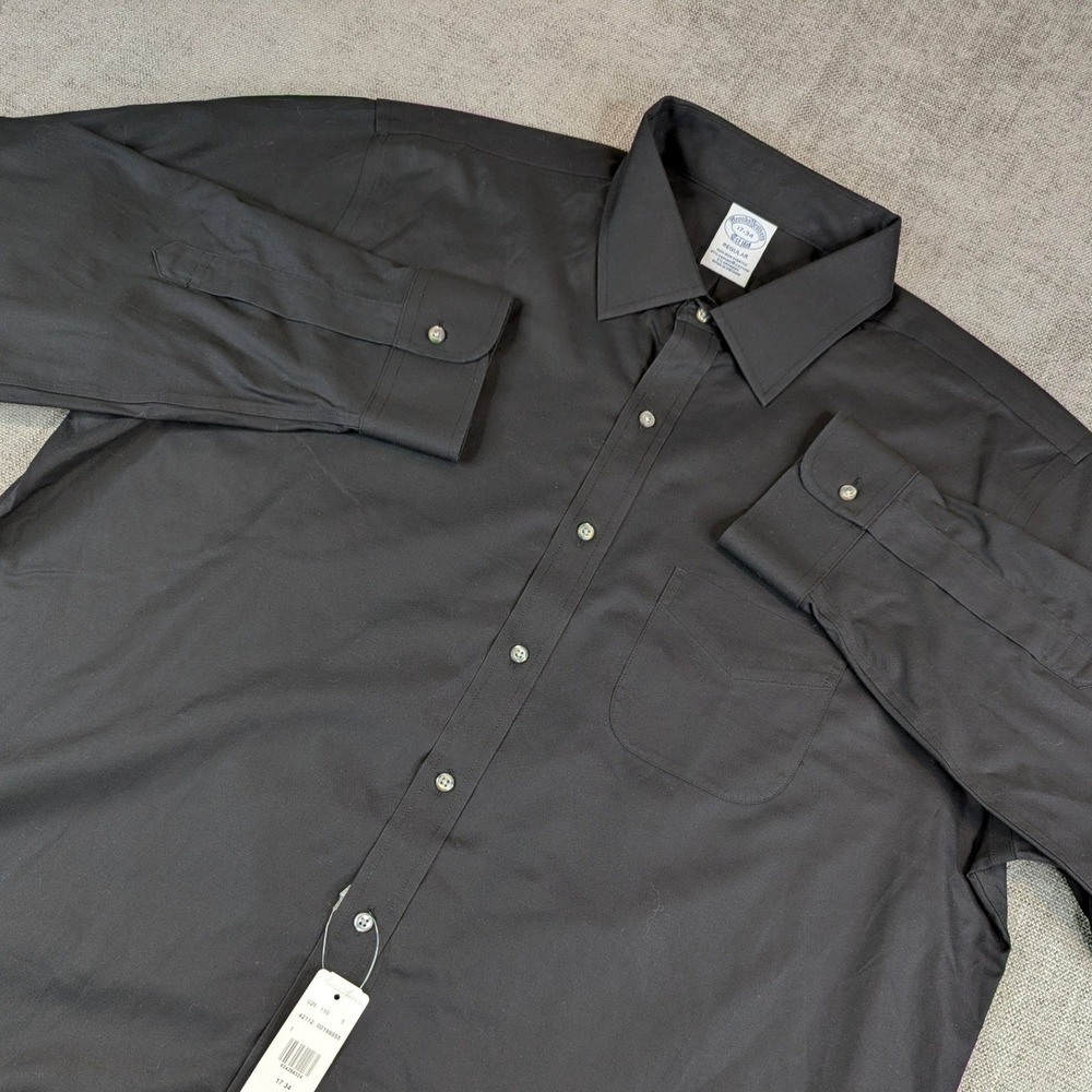 Brooks Brothers Dress Shirt Mens 17-34 Solid Black Non-Iron Stretch Regular NWT
